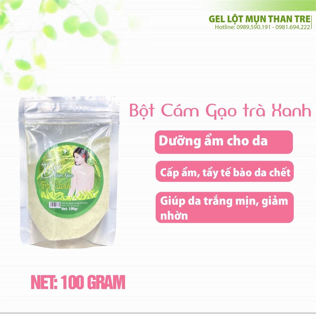 (100gr) Bột cám gạo trà xanh đắp mặt nạ,tẩy tế bào chết mặt,face giúp mờ sạm nám tàn nhang,mờ vết thâm mụn dưỡng da