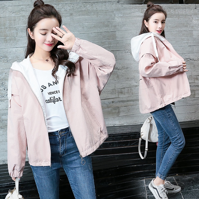 Áo Khoác Bóng Chày Có Mũ Trùm Dáng Rộng Phong Cách Hàn Quốc Thời Trang Xuân Thu Cho Nữ