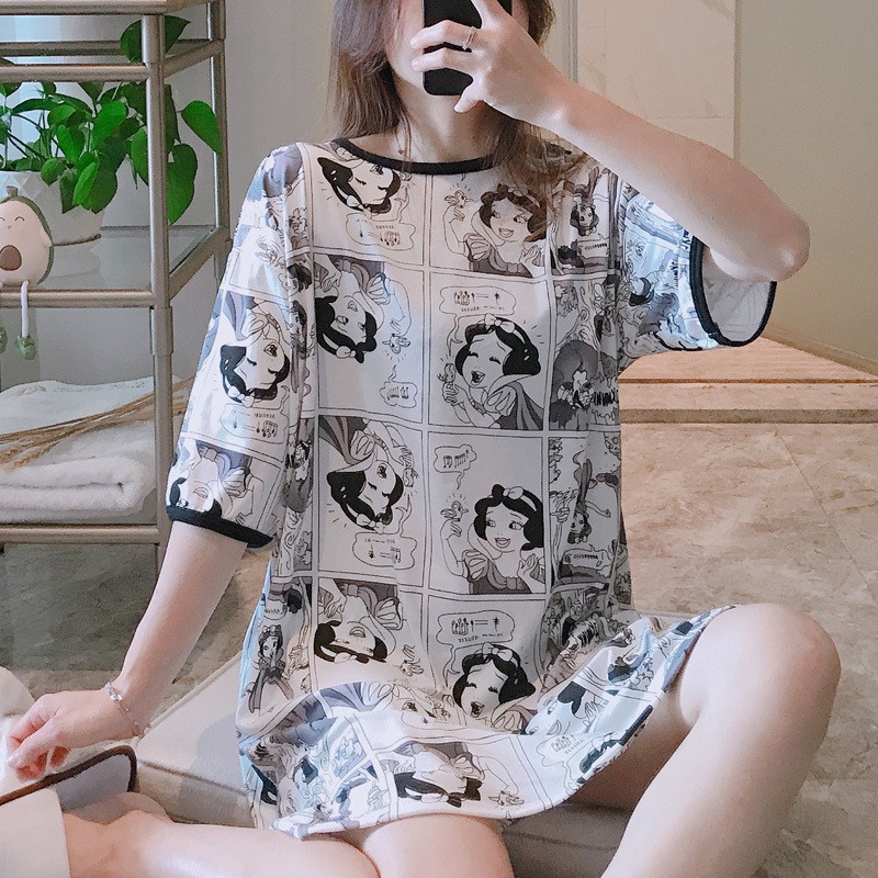 [Mã WASTUP giảm 10% tối đa 30K đơn 99K] Váy ngủ cộc tay thun sữa họa tiết dễ thương [VN03