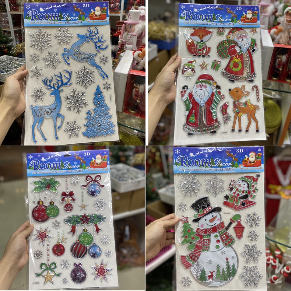 Decal Sticker nổi 3d Giáng sinh phát sáng 40cm x 25cm dán tường, kính trang trí Noel (mẫu 2)