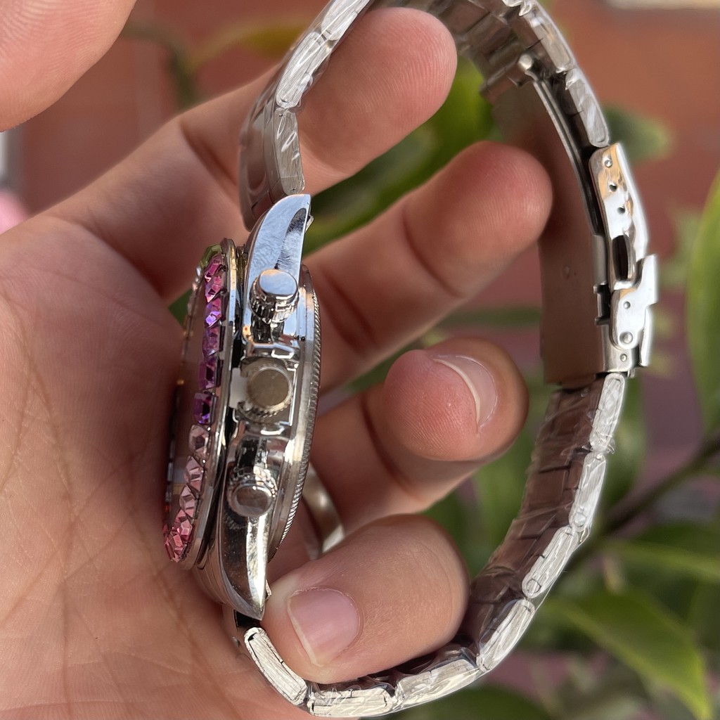 Đồng hồ nam R.o.l.e.x dây thép kiểu dáng sang trọng đính đá thạch anh pha lê