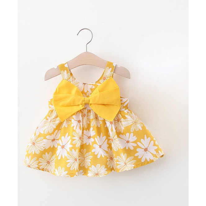 Váy dây đính nơ họa tiết hoa dễ thương cho bé gái từ 6 tháng đến 3 tuổi hàng Quảng Châu cao cấp