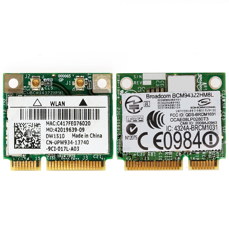 Thẻ Không Dây Mini Pci-E Bcm94322Hm8L Dw1510 300m Cho Dell E4200 E5500