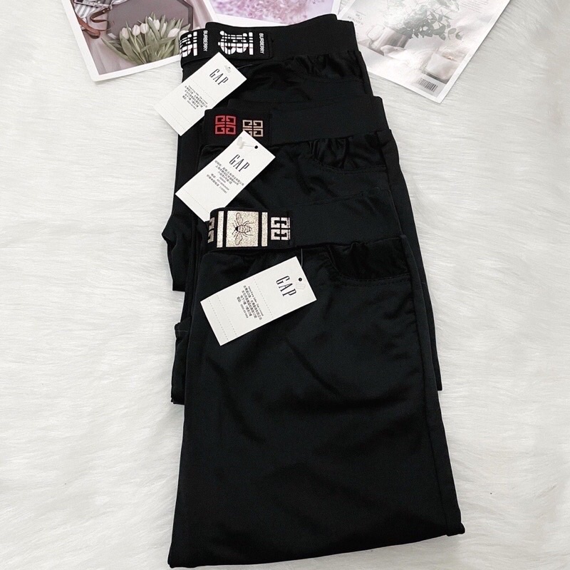 Quần legging thun phối lưng màu đen từ 45 đến 75 kí