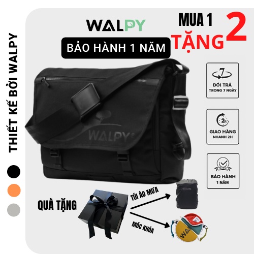 [FREESHIP]TÚI ĐEO CHÉO MESSENGER ĐEN CHO LAPTOP 15.6&quot; CHỐNG NƯỚC WALPY M15 MESSENGER