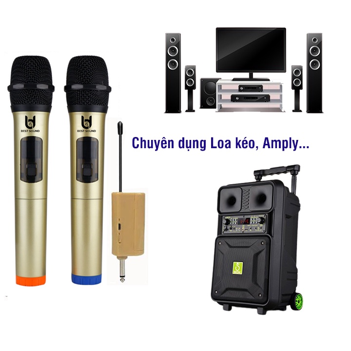 Bộ Micro Không dây Karaoke BEST SOUND V-W003V | V-W001 | W301 Chính hãng, hút âm, chống hú - Chuyên dùng cho amply, loa