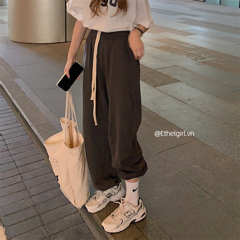 Quần thể thao ống rộng lưng cao phong cách Hàn Quốc thời trang dành cho nữ