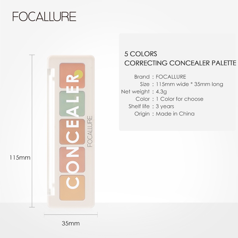 FOCALLURE 5 Color Concealer Palette Lightweight Easy to Blend high coverage 4.3g