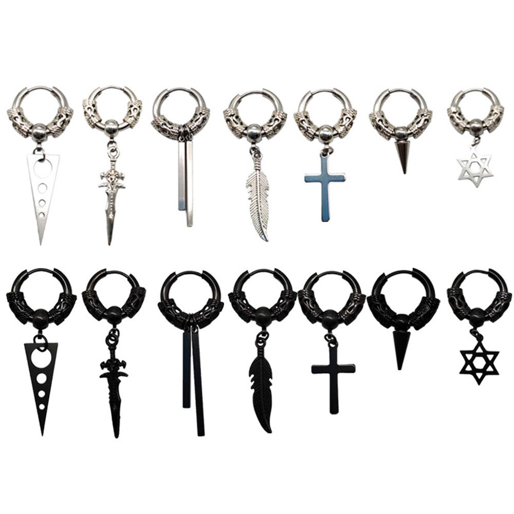 Khuyên tai dạng vòng phối tua rua màu trơn bằng thép không gỉ phong cách Hàn Quốc thời trang cho nam và nữ