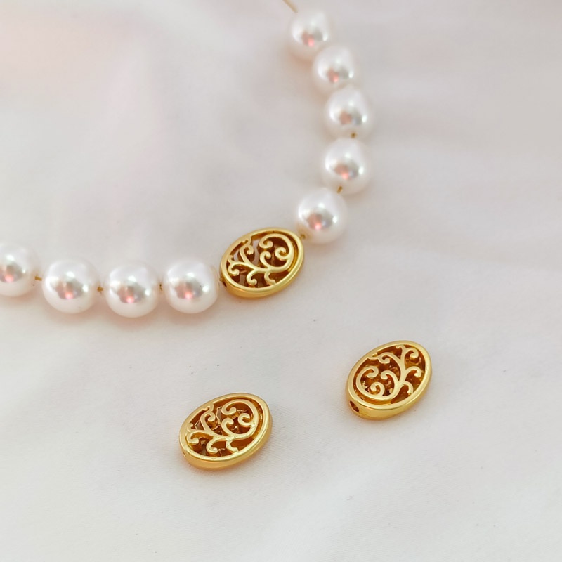 Chuỗi Hạt Đá Method Màu Vàng 18K Hai Mặt Hình Oval Rỗng Dùng Làm Vòng Tay DIY