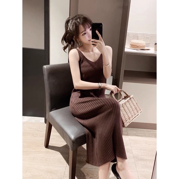 Đầm dệt kim phong cách Hàn Quốc thời trang quyến rũ cho nữ