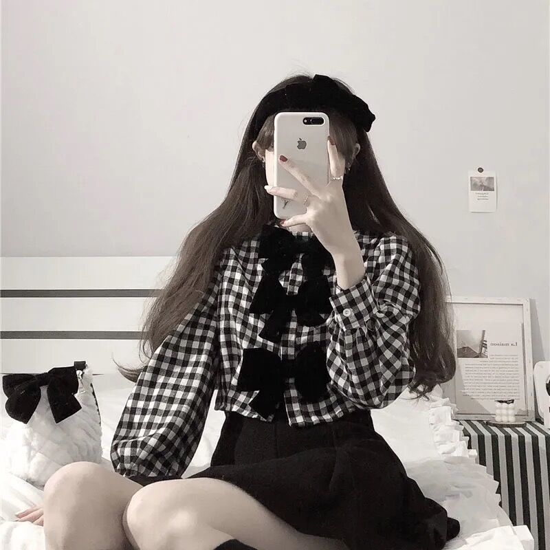 Set Áo Sơ Mi Và Chân Váy Phong Cách Retro Xinh Xắn Cho Nữ