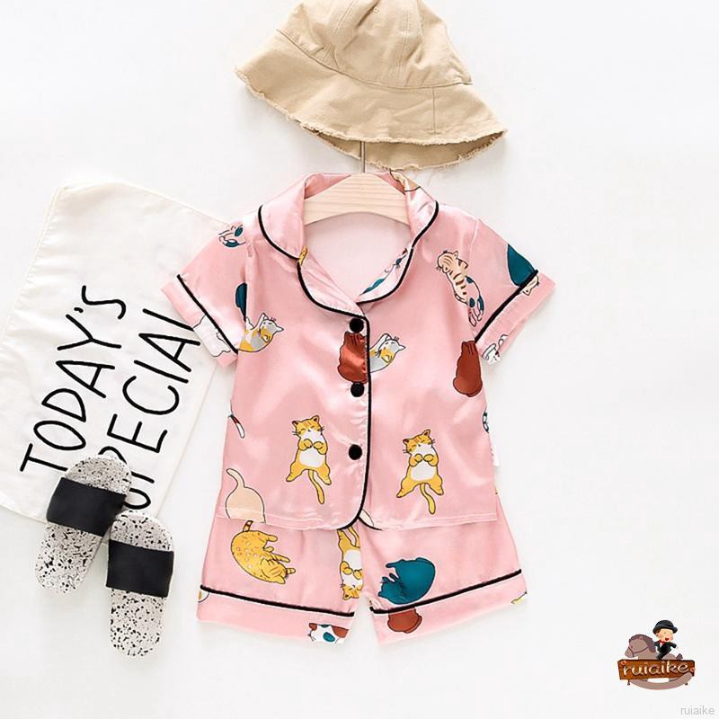 Bộ Đồ Ngủ Pijama Bằng Lụa Satin In Họa Tiết Dễ Thương Cho Bé