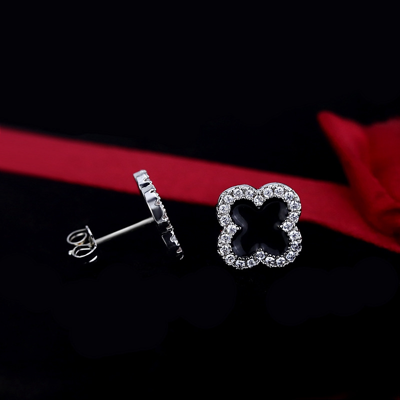 925 Silver Clover Shaped Earrings with Luxury Gemstones