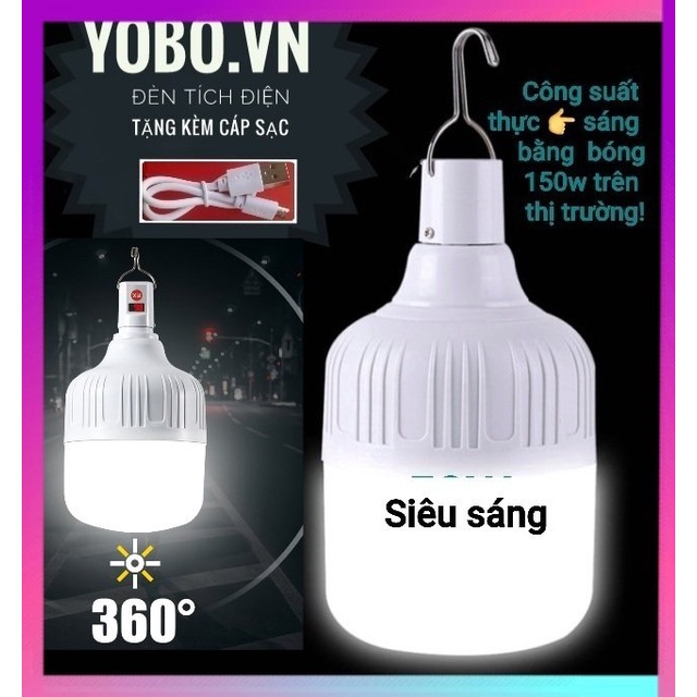 Bóng đèn sạc pin tích điện thắp sáng quầy hàng trợ đêm dã ngoại câu cá đêm 50w bóng lớn thương hiệu - yobo
