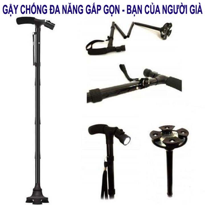 Gậy gấp gọn TRUSTY CANE chống trượt có đèn pin cho người cao tuổi