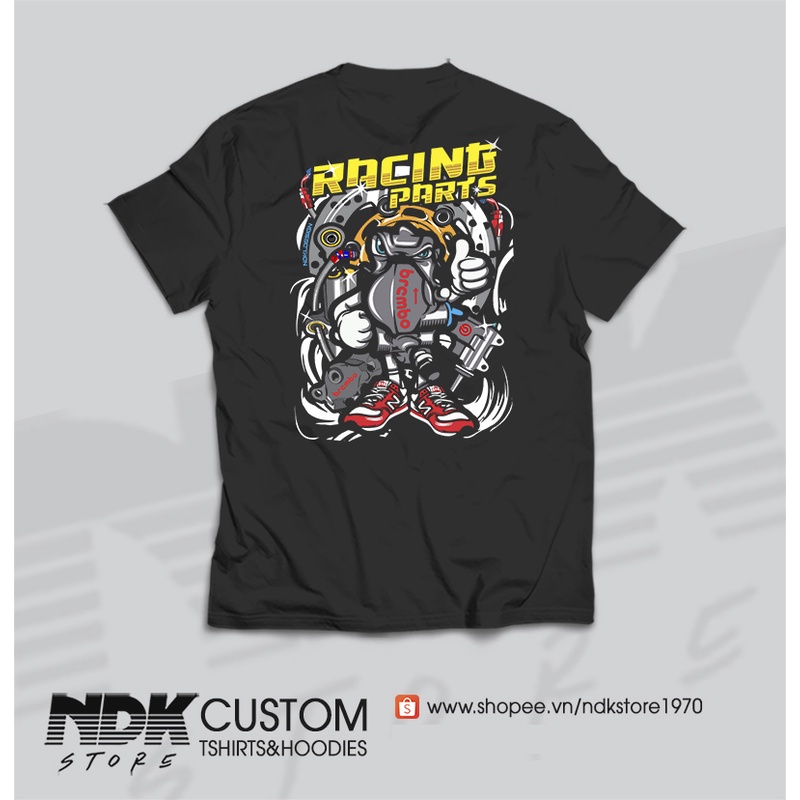 Áo thun Racing Parts cổ tròn dành cho Bikers [Form chuẩn shop NDK]