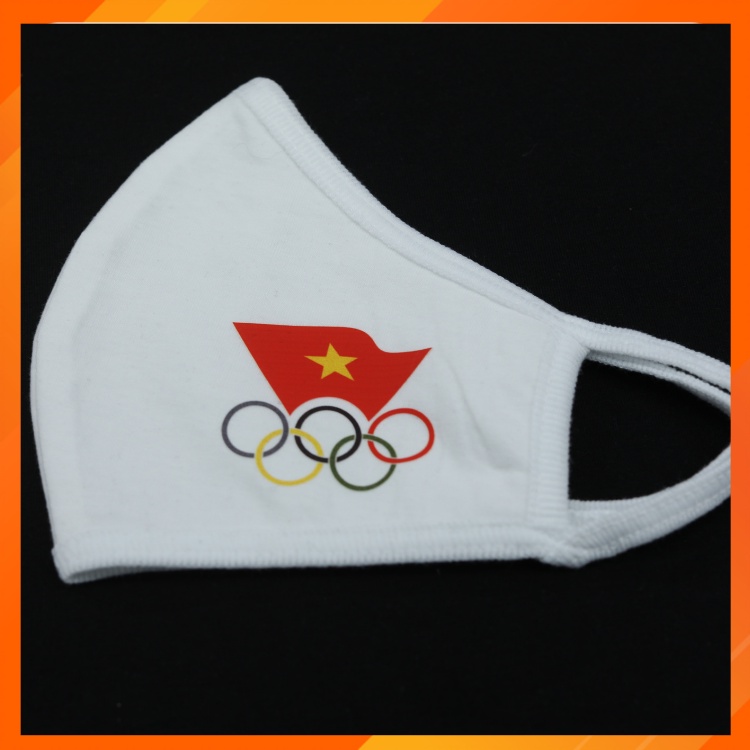 Khẩu trang vải cotton kháng khuẩn họa tiết Olympic sẵn hàng kèm video Tái sử dụng nhiều lần (Màu trắng)