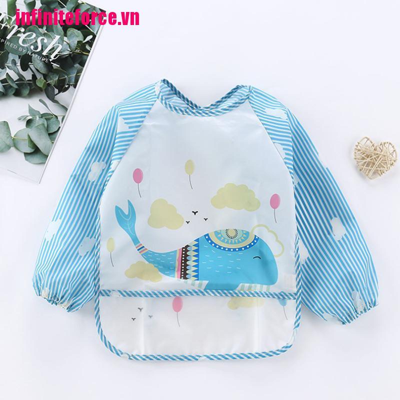 Yếm Ăn Dài Tay Chống Thấm Nước Kèm Túi Tiện Lợi