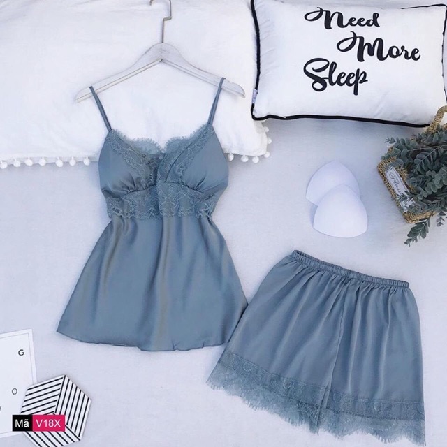 (Hàng có sẵn, Freeship) Bộ ngủ lụa 2 dây viền ren có đệm ngực,chỉnh dây vai (video+ảnh thật) | BigBuy360 - bigbuy360.vn