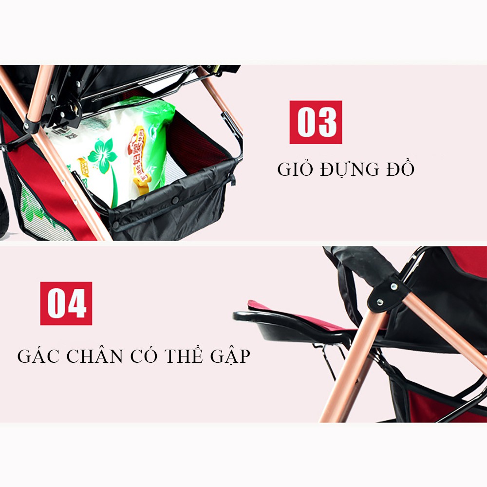 Xe nôi đẩy em bé 2 chiều cao cấp có giảm sóc - xe đẩy cho bé