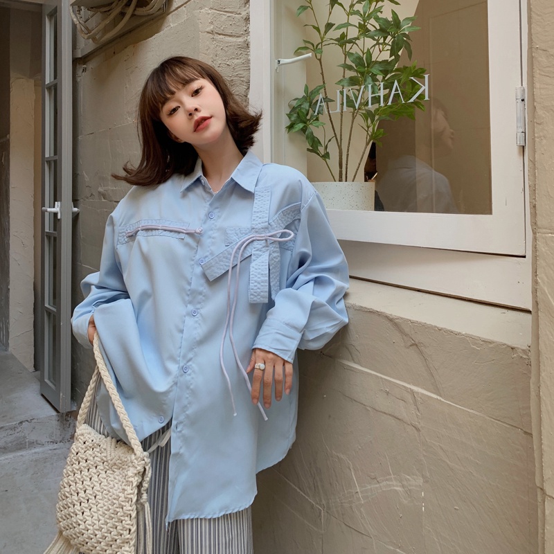ZHELIHANGFEI Áo Sơ Mi Nữ Tay Dài Có Gắn Nơ Theo Phong Cách Ngọt Ngào Dễ Phối Đồ
