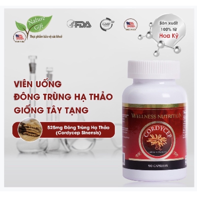 Viên Đông Trùng Hạ Thảo Wellnes Nutrion Cordycep Vitabella (90 viên)