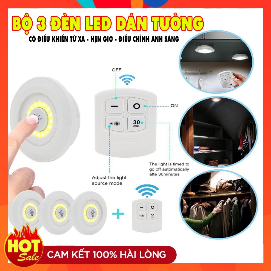 Bộ 3 Đèn LED Dán Tường Cao Cấp ❤️HÀNG LOẠI 1❤️ Đèn Led 3 Bóng Dán Tường Có Điều Khiển Từ Xa Chính Hãng ❤️FREE SHIP❤️