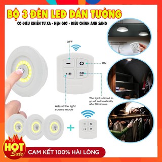 Bộ 3 đèn led dán tường cao cấp ❤️hàng loại 1❤️ đèn led 3 bóng dán tường có điều khiển từ xa chính hãng ❤️free ship❤️