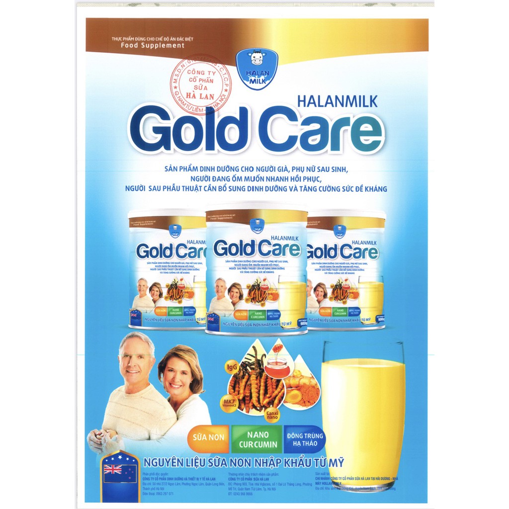 [Mua 3 tặng 1] COMBO 3 hộp Sữa Gold Care 900g/hộp Phục Hồi Sức Khỏe, Halanmilk