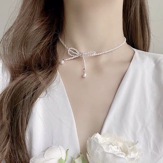 Vòng cổ chocker nữ kiểu hàn quốc - chocker nơ ngọc trai nhân tạo