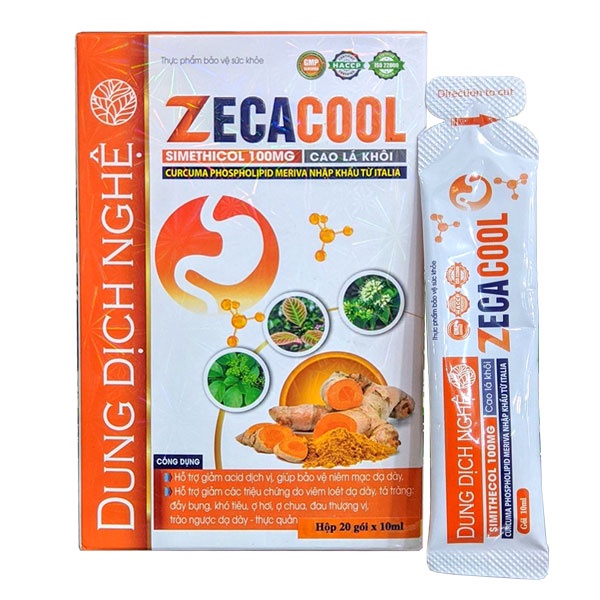 Dung dịch nghệ zecacool (20 gói) hỗ trợ giảm acid dịch vị, bảo vệ niêm mạc dạ dày, sản phâmr chính hãng.