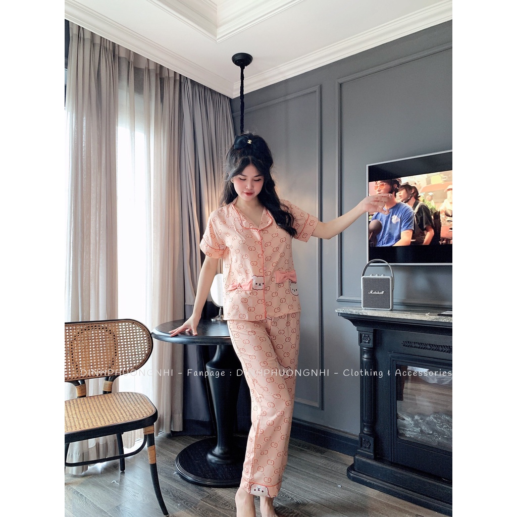 Đồ bộ nữ PIJAMA LỤA mặc nhà, mặc ngủ tiểu thư tay ngắn, quần dài, chất liệu lụa mango mát cao cấp mùa hè &lt;58kg