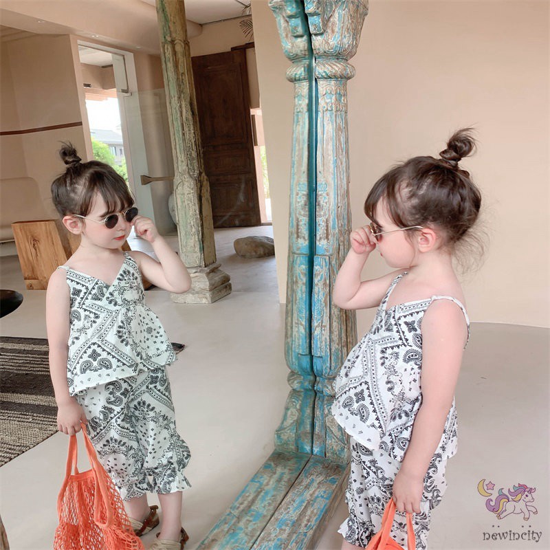 Set áo hai dây + quần dài thời trang mùa hè Hàn Quốc sành điệu dành cho bé gái