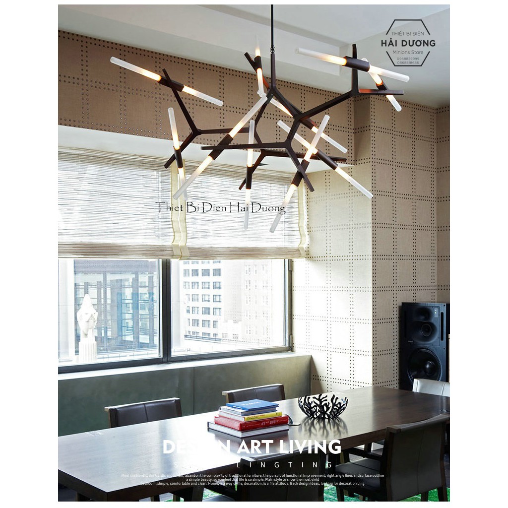 Đèn Chùm Decor Xương Cá 20 Tay (Đen/Vàng) - Tặng kèm 20 bóng led - Có video - Bảo hành 12 tháng