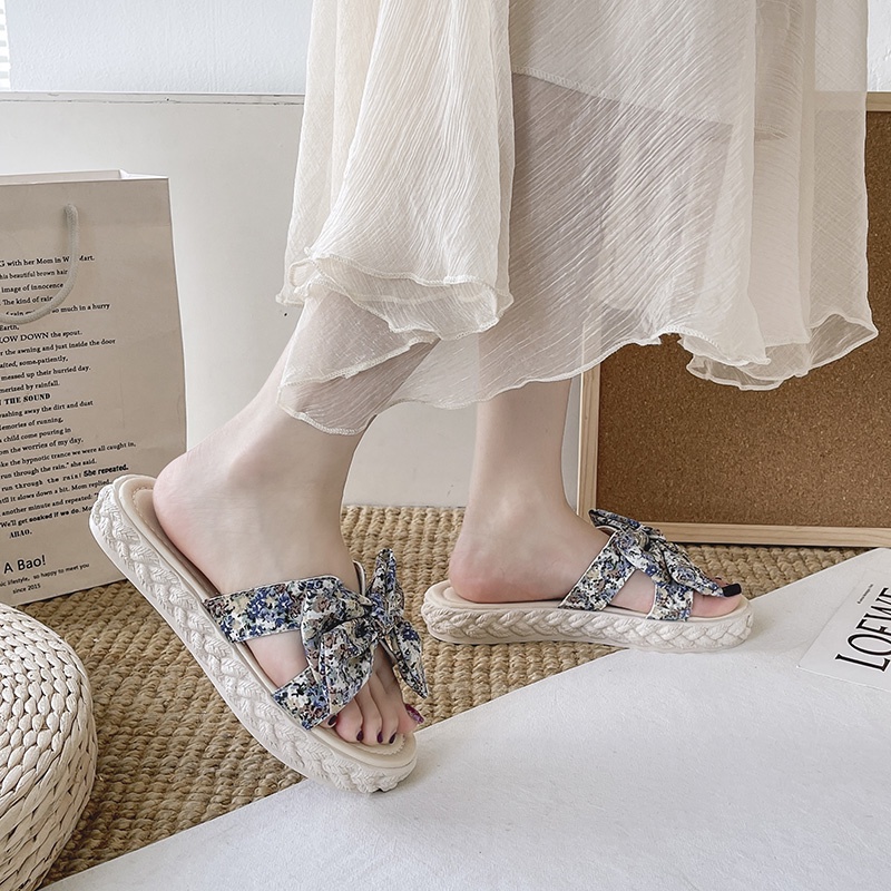 Dép quai ngang IELGY đính nơ in hoa thời trang cho nữ