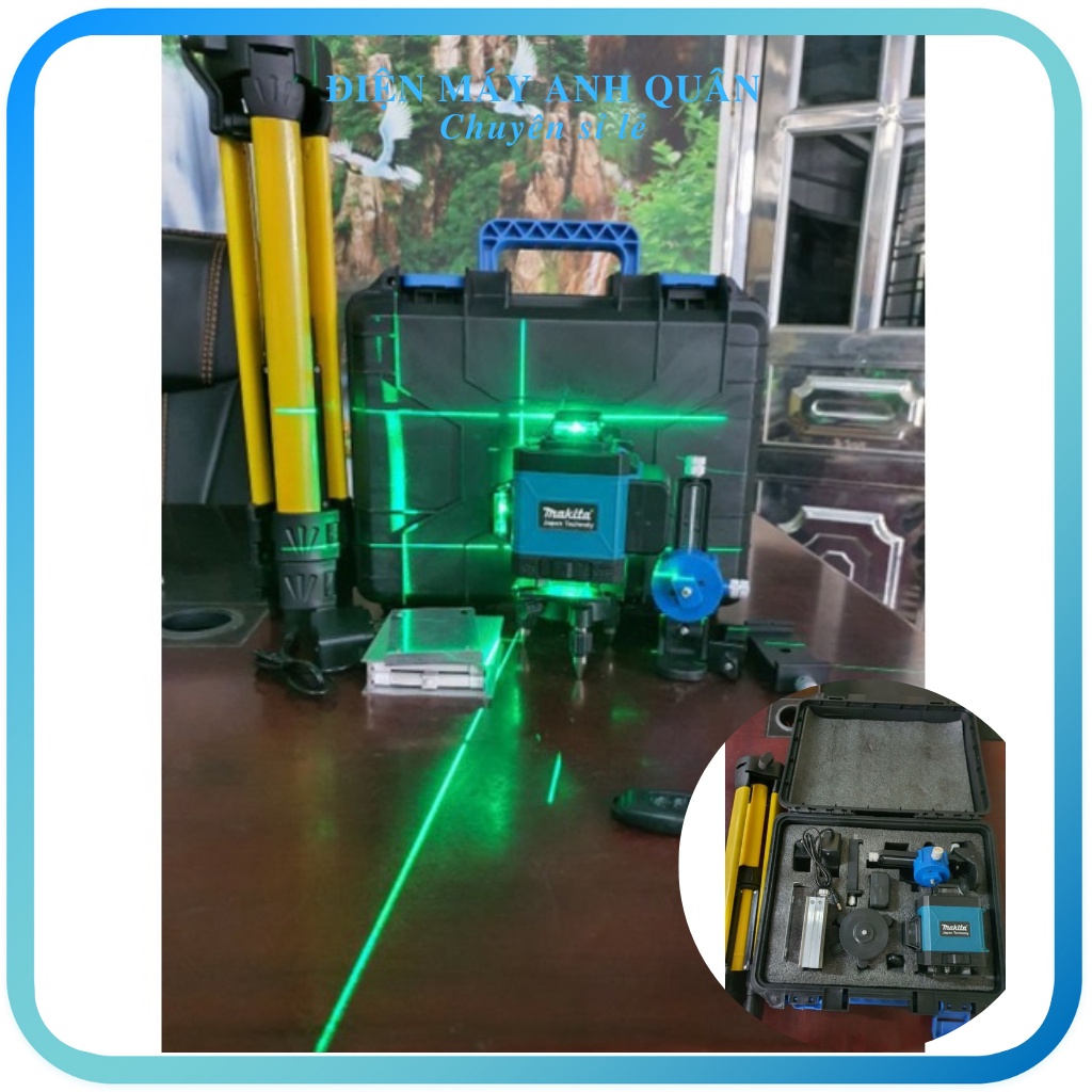Máy bắn cốt MAKITA 16 tia xanh 3D cân bằng laser đo thăng bằng bắn tia laze nét chuẩn  kèm chân 1m2 bh 12 tháng