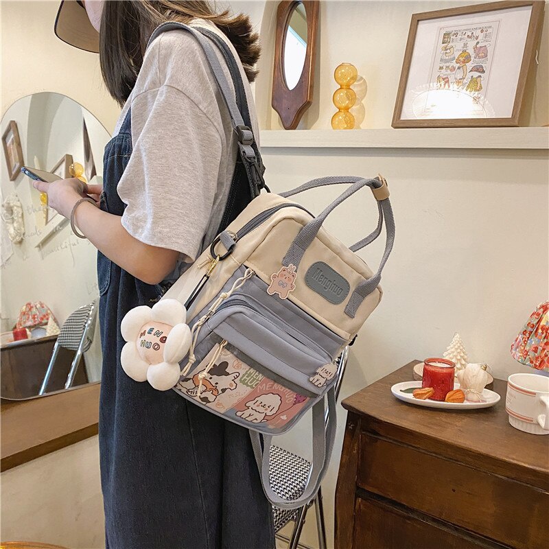 Balo đeo vai bằng nylon chống thấm nước họa tiết hoa phong cách Hàn Quốc dễ thương thời trang cho nữ
