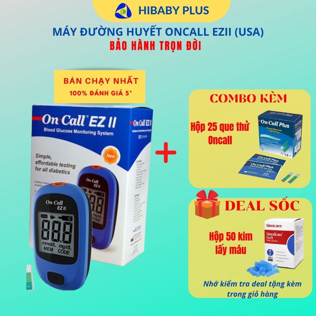 Máy đo đường huyết Acon USA Oncall EZ II dành cho người tiểu đường + tặng 25 que thử + 50 Kim chích máu