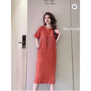 Váy suông dáng dài in chữ cotton mềm mát v100