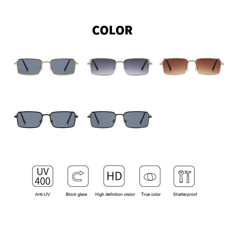 (KIQI-FASHION) COD Kính Mát Gọng Vuông Kim Loại Chống Tia Uv400 Thời Trang Dành Cho Nam Và Nữ