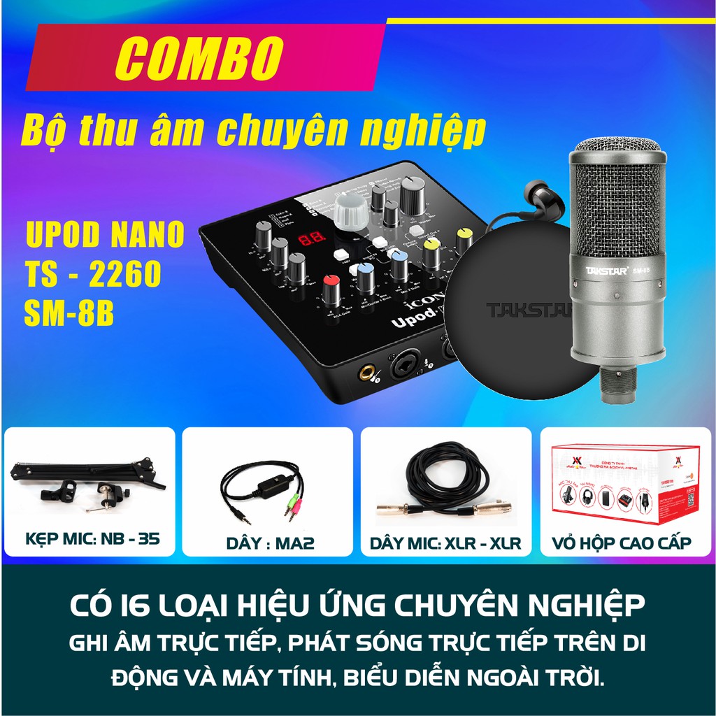 (FREESHIP) TRỌN BỘ COMBO THU ÂM, LIVESTREAM, SOURD CARDICON NANO, MICRO SM 8B, TAI NGHE TS-2260, BẢO HÀNH 12 THÁNG