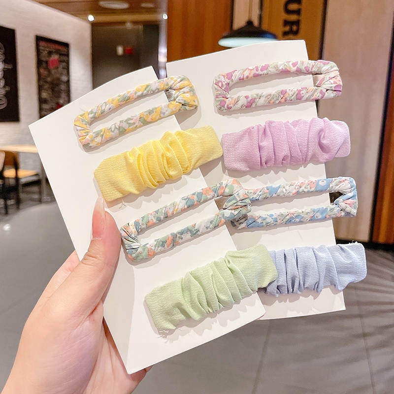 Set Kẹp Tóc Vải Hình Vuông Họa Tiết Hoa Ngọt Ngào Dễ Thương