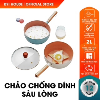 [Quà Tặng]Chảo Chống Dính Sâu Lòng 18cm Loại 1 Phủ Ceramic Vân Đá Chiên, Xào, Nấu Trên Các Loại Bếp - BYI House