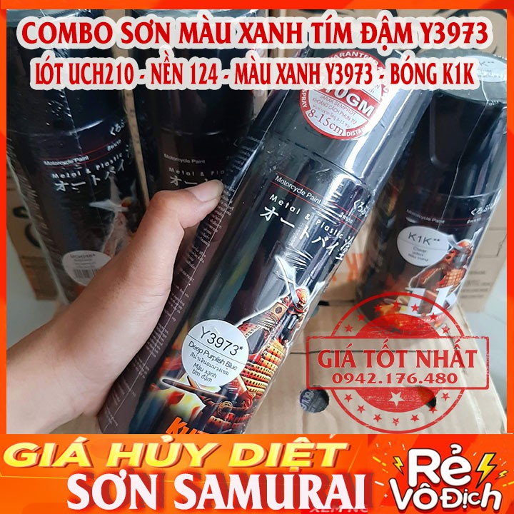 COMBO SƠN SAMURAI XANH TÍM ĐẬM Y3973 4 BƯỚC PHỦ K1K
