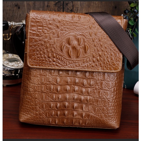 Túi đeo chéo nam, túi đựng ipad da bò thật dập vân cá sấu sang trọng lịch lãm đẳng cấp