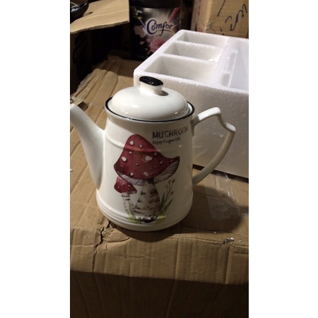 Bộ bình ly uống trà kèm khay bằng sứ cao cấp nguyên hộp làm quà tặng sang trọng