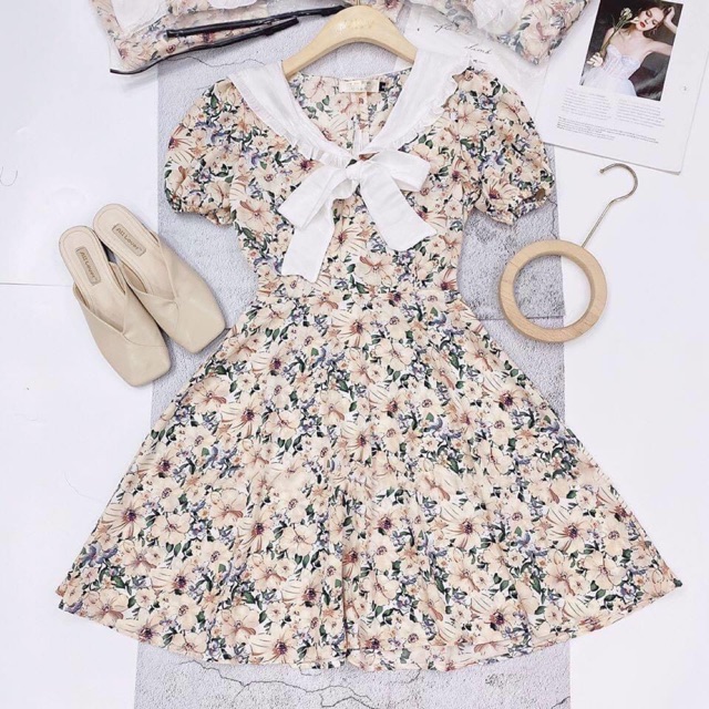Đầm hoa xoè cổ bèo