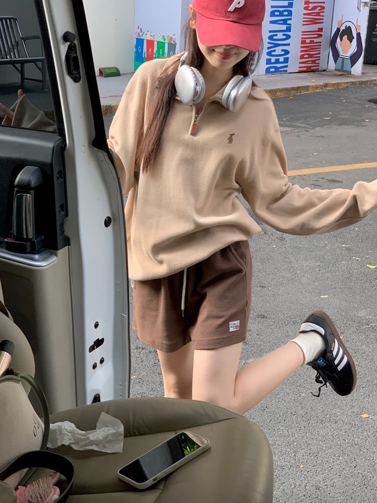 Áo Khoác Tay Dài Dáng Rộng Có Khóa Kéo Thêu Họa Tiết Xinh Xắn Thời Trang Mùa Thu 54911