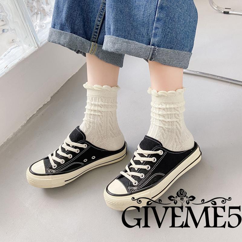 Đôi vớ cotton phối ren màu nâu thời trang thu đông dành cho nữ